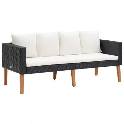 Afbeelding van Tuinbank 2 zits met kussens poly rattan zwart
