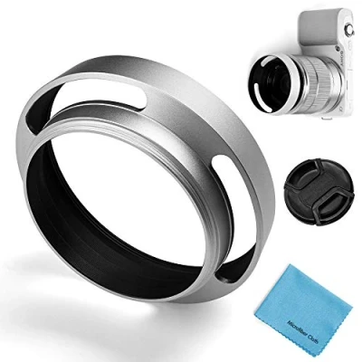 Afbeelding van 55 mm holle lenskap, Fotover universele metalen zonneklep met lensdop voor Canon Nikon Sony Pentax Olympus Fuji camera + microvezel poetsdoek