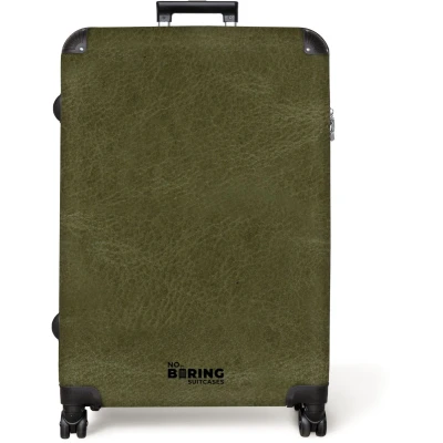 Afbeelding van NoBoringSuitcases.com® Koffer groot Reiskoffer lichtgewicht Lederen look khaki groen Rolkoffer met 4 wielen Grote trolley XL 98 liter bagage