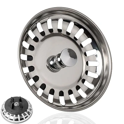 Afbeelding van Gootsteenzeef gootsteen, met Ø 80 mm, compatibel Siphon ATLANT en DOMSJÖ, Roestvrijstalen spoelbakplug, zeefkorf, Keukenafvoerzeef, Spoelbakzeef, Gootsteen Afvoerstop voor Keuken, Afvoerplug