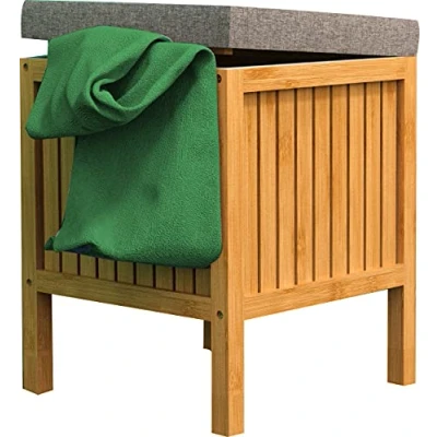 Afbeelding van 2 in 1 Wasmand met zitkussen 39x39x52,5 cm bamboe