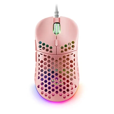 Afbeelding van MARSGAMING MM55P Roze, RGB Chroma Gaming Muis, Ultra lichtgewicht 55g, 12800 DPI, HUANO Mechanische Switches,Roze
