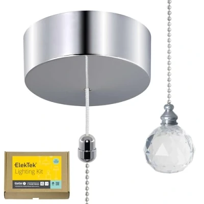 Afbeelding van ElekTek Chrome Light Pull Switch Kit met Chain en Connector Acryl Crystal Ball