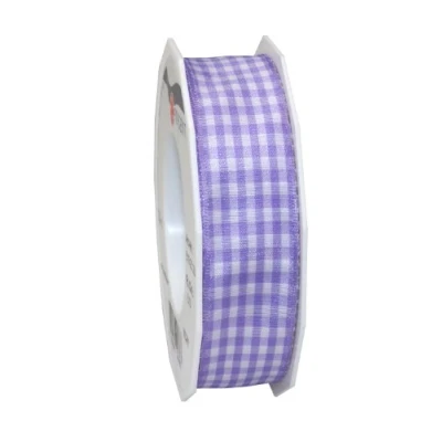 Afbeelding van C.E. Pattberg Präsent Vichy Bedraad lint licht paars wit 25 mm breedte, 20 m lengte