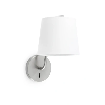 Afbeelding van Faro Lighting Berni 1 Light Binnen wandlamp Satijn Nikkel met witte kap, E27