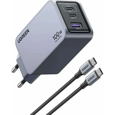 Afbeelding van Ugreen Nexode Pro EU 3 Port GaN PD Fast Charger With USB C Cable Universeel Zwart, Grijs AC Snel opladen Binnen