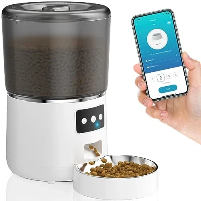 Afbeelding van Automatische voederdispenser voor katten, 4 l katten met timer, 2,4 G wifi, automatisch voederstation spraakopname 10 seconden en kom van roestvrij staal, 1 maaltijden per