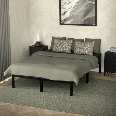 Afbeelding van Metalen bed met lattenbodem 140x200 cm zwart staal ML design