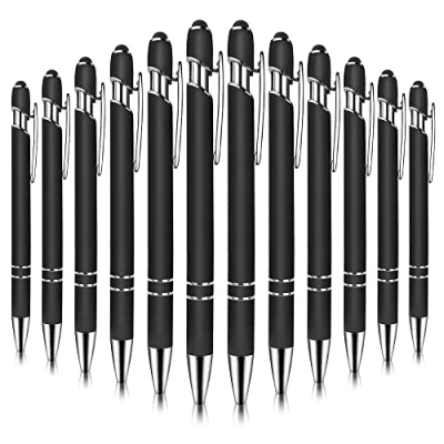 Afbeelding van balpen met touchpen 12 stuks stylus pen 2 in 1 capacitieve voor universele touchscreen apparaten 1,0 mm zwarte inkt (zwart)
