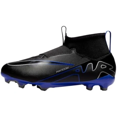 Afbeelding van Nike Performance JR ZOOM Mercurial 9 Academy FG/MG Unisex Voetbalschoenen met kunststof noppen voor kinderen, Maat: 38.5, Black/chrome/hyper royal