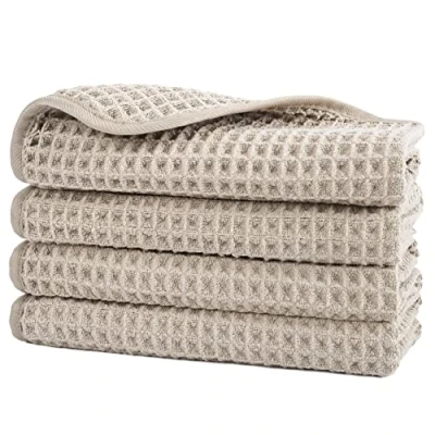 Afbeelding van Polyte Washandjes van microvezel pluisvrij wafelstructuur beige 33 x cm 4 stuks