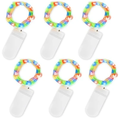 Afbeelding van Jsdoin Mini lichtketting met batterij, 6 x 20 micro voor buiten, 2 m, doe het zelf kleine lichtketting, waterdicht, feest, bruiloft, Kerstmis, decoratie, meerkleurig
