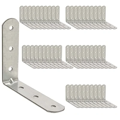 Afbeelding van OMIdeas 50 x Shelf Bracket (50 16) 90 Degree Right Angle Corner Brace Plate Wood Metal Connecting Fixing Joining Repair Support L Galvanised Connector