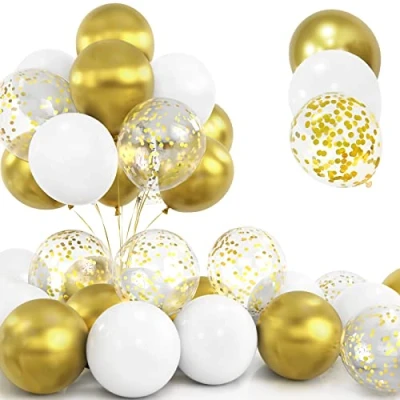 Afbeelding van 30 Stuks Gouden Ballonnen set, 12 inch Metallic Chroom Confetti en Witte Latex met lint voor Verjaardag Bruiloft Kinderen Baby Shower Partij Decoraties