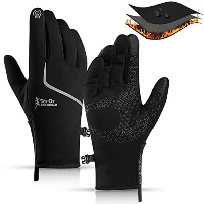 Afbeelding van CXW Winterfietshandschoenen, waterdichte touchscreen warme handschoenen met volledige vingers voor mannen en vrouwen (zwart zilver, L)