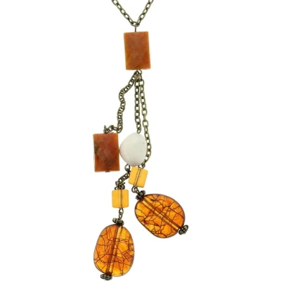 Afbeelding van Behave lange dubbele antiek goudkleurige ketting met bruine kralen en hanger