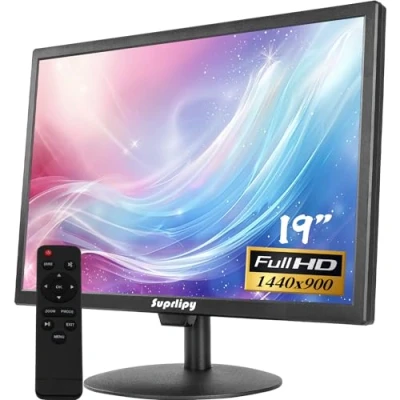 Afbeelding van Suprlipy 19 inch FHD kleine IPS monitor LCD scherm 1440x900 60Hz 16:10 met HDMI ingang BNC VGA AV USB Ingebouwde luidsprekers voor CCTV DVR PC RasPi beveiligingscamera