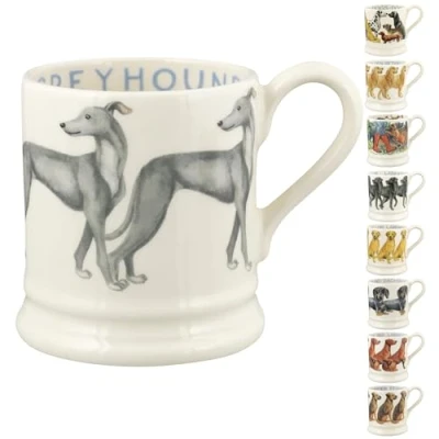 Afbeelding van Emma Bridgewater Grote mok 1/2 pint, keramische koffiemok groot aardewerk mok, cappuccino, latte, koffie, theekop mooie mokken, verjaardagscadeau windhond