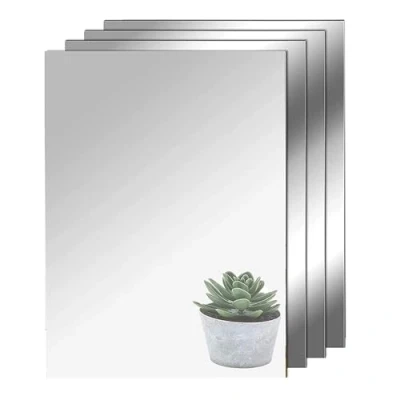 Afbeelding van TSKDKIT HD zelfklevende spiegel, 4 stuks, geen glazen spiegeltegels A4, spiegelbladen, flexibele spiegelfolie, zelfklevend acryl wanddecoratie, decoratieve wandspiegel