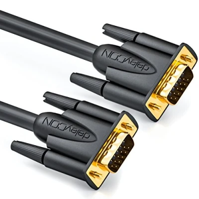 Afbeelding van deleyCON 2m VGA Kabel 15 Pins S Monitorkabel D Sub Stekker 1080p Full HD 3 Voudig Afgeschermd Knikbeveiliging Vergulde Contacten Zwart
