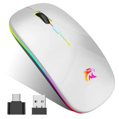Afbeelding van HZD draadloze muis, bluetooth 2,4 GHz USB 1600 dpi, optische tracking, voor laptop, computer, pc, Mac, iOS, Android, iPad, Windows (zilver)