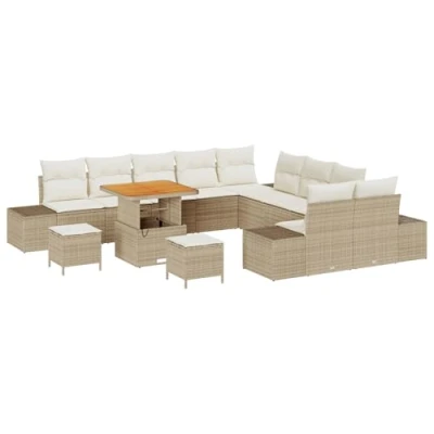 Afbeelding van vidaXL 13 delige Tuin Sofa Set met Kussens Beige Poly Rattan Acacia
