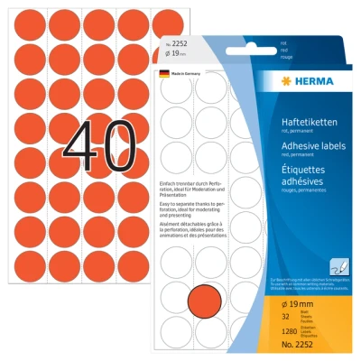 Afbeelding van Etiket HERMA 2252 rond 19mm rood 1280stuks