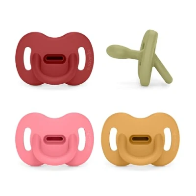 Afbeelding van Suavinex, Set van 4 siliconen fopspenen, voor baby&#039;s 6/18 maanden, fopspeen met symmetrische speen SX Pro, omkeerbaar, super zacht en zacht, ideaal om te slapen. Groen, transparant, blauw, mosterd