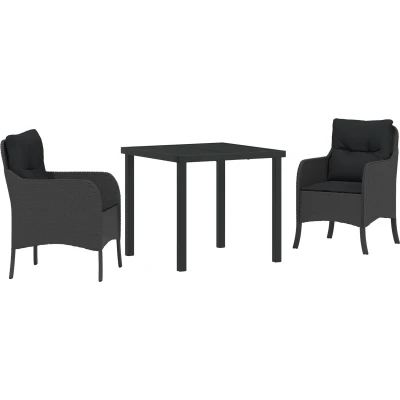 Afbeelding van vidaXL 3 delige Tuin Eetset met Kussens Zwart Poly Rattan