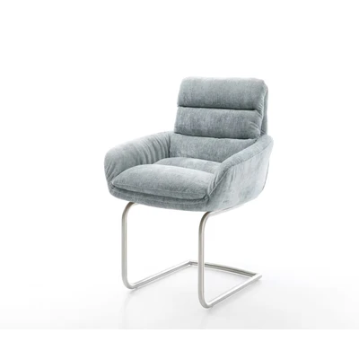 Afbeelding van DELIFE sledemodel Abelia Flex met armleuning chenille pastelblauw rond roestvrij staal