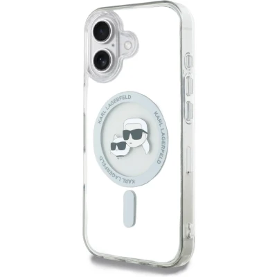 Afbeelding van Karl Lagerfeld iPhone 16 Backcover hoesje Magsafe IML metal Wit Transparant