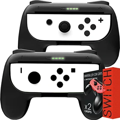 Afbeelding van Orzly Grips compatible for Nintendo Switch JoyCons Extra Comfort TWIN PACK (2x BLACK) Universal Sided Grip Attachments use with Joy Cons