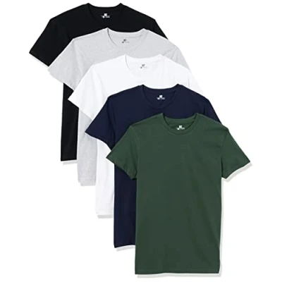 Afbeelding van Lower East Heren T shirt met ronde halsuitsnijding, Wit/zwart/grijs/donkerblauw/groen, set van 5, S