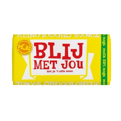 Afbeelding van Chocolade Tony&#039;s Chocolonely melk noga blij met jou reep 180g