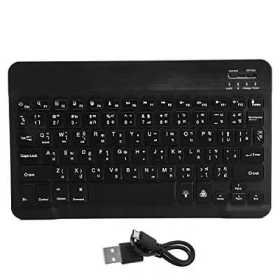 Afbeelding van Bluetooth toetsenbord, 10 Inch Ultradun Draadloos toetsenbord met Vierkante RGB achtergrondverlichting voor Smartphones, Tablets, Laptops en Desktopcomputers(Zwart Thais)