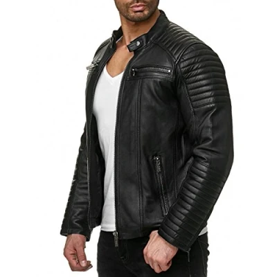 Afbeelding van Redbridge Leren herenjack, bikerjack in zwart kunstleer Large