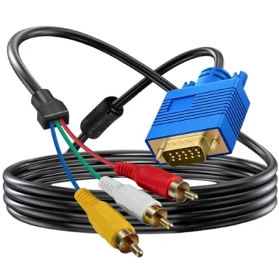 Afbeelding van VGA Component videokabel met stekker en 3 RCA adapter (VGA naar tulp)