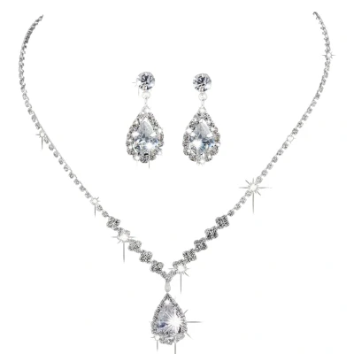 Afbeelding van Bruids set ketting oorbellen Emine zilverkleur Charme Bijoux