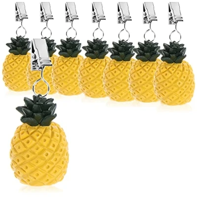 Afbeelding van COM FOUR® 8x tafelkleedgewichten weerbestendige met clip tafelkleedclip in ananasdesign ca. 40 gr (8 stuks ananas 40g)