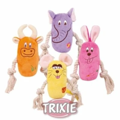 Afbeelding van Trixie pluche dier met touw en tennisbal assorti 16 cm