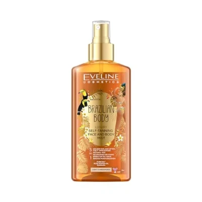 Afbeelding van EVELINE COSMETICS Brazilian Body Luxe zelfbruiningsspray 5 in 1 voor gezicht en lichaam, lichte donkere huid, directe werking, zeven dagen aanhoudende PureTan technologie, plantaardige basis, 150