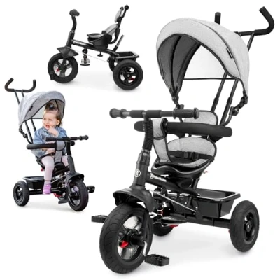 Afbeelding van HyperMotion kinderdriewieler van 1 jaar tot 20 kg, Kinderfietsen, 4 jaar, Kinderfiets met duwstuur, Driewieler, handvat voor ouders, grijze driewieler