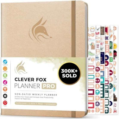 Afbeelding van Clever Fox Planner PRO Wekelijkse &amp; maandelijkse Life om de productiviteit, het tijdmanagement en behalen van uw doelen te verhogen Organizer, Ongedateerd, A4 Formaat Parel