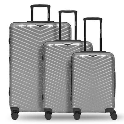 Afbeelding van Redolz Essentials 18 4 wielen Kofferset 3 delig met uitbreidingsplooi Harde bagage TSA slot Metallic Silver Shiny