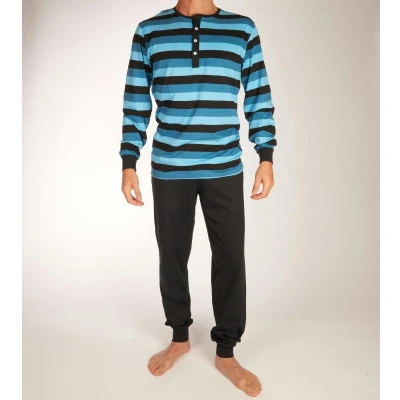 Afbeelding van TOM TAILOR heren pyjama O hals met knoopjes middenblauw gestreept Maat: L