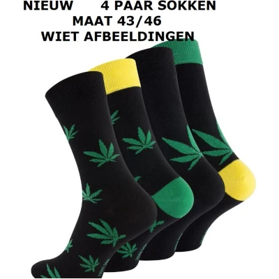 Afbeelding van Wiet Cannabis Joint sokken set van 4 paar Jamaica herensokken maat 42 46