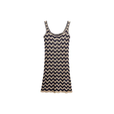 Afbeelding van Superdry ZIG ZAG Gebreide jurk, Dames, Maat: 42, Navy gold zigzag