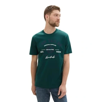 Afbeelding van TOM Tailor MIT LOGO Tshirt print, Heren, Maat: XL, Deep green lake