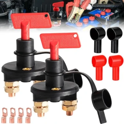 Afbeelding van 2 stuks batterijschakelaar, 12 V/24 V: auto accu, scheidingsschakelaar, V accuschakelaar, met sleutels, polig, snelle noodstroomonderbreker voor auto, boot en