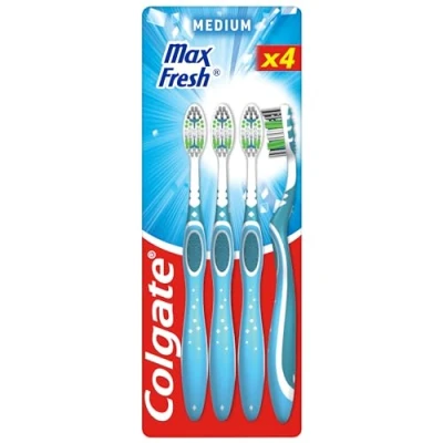 Afbeelding van COLGATE Max Fresh tandenborstels medium frisse adem helpt bij het verwijderen van tandplak 4 stuks